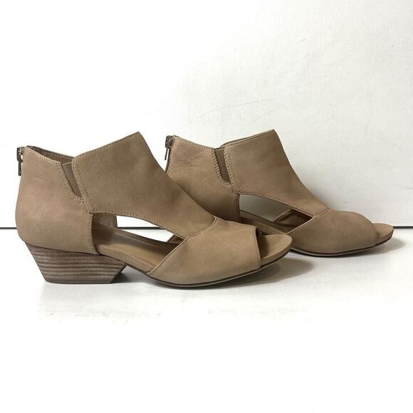 Naturalizer Womens 7.5M Wedge Wood Heel Zip Up Wrap Bootie Beige Nubuck Peep Toe - Picture 5 of 12